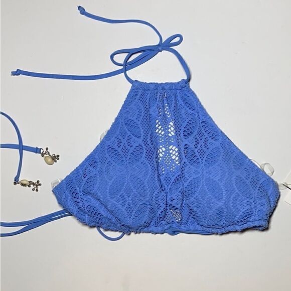 NWT MSRP $68 Becca Swim Crochet High Neck Halter Bikini Top Women's Size Large - Picture 2 of 7